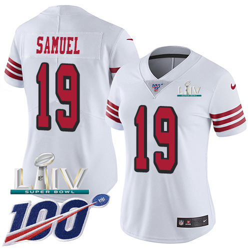 San Francisco 49ers Nike #19 Deebo Samuel White Super Bowl LIV 2020 Rush Women Stitched NFL Limited 100th Season Jersey->youth nfl jersey->Youth Jersey